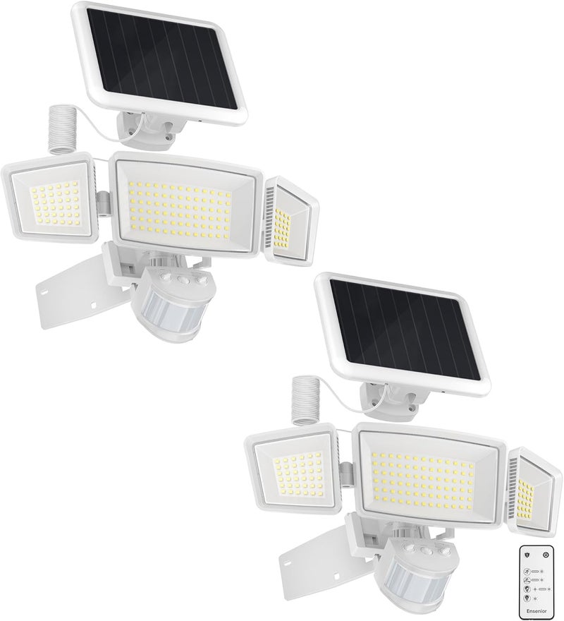 Ensenior 1800LM Solar Flood Lights Outdoor, Motion Sensor Outdoor Light 6500K, IP65 Waterproof, Separate Solar Panel, Solar Security Light with 5 Sensor Modes and 3 Adjustable Head for Yard (White) - Image 1